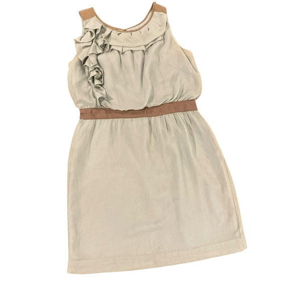 LOFT‎ Womens  Casual Ruffle Dress in Light Sage Green 100% Silk - Picture 3 of 7